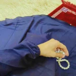 Namaz Chadar with Sleeves (Knee Length) - Minimalist Dark Navy Blue - Image 3